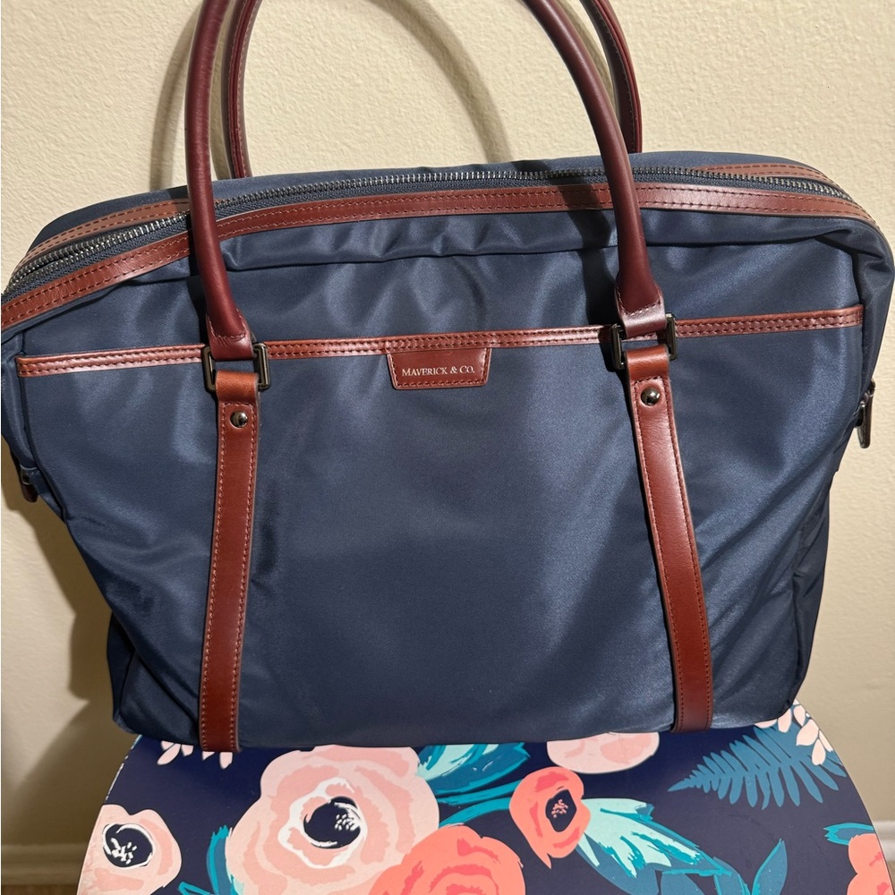 Navy and Brown Men's Bag
